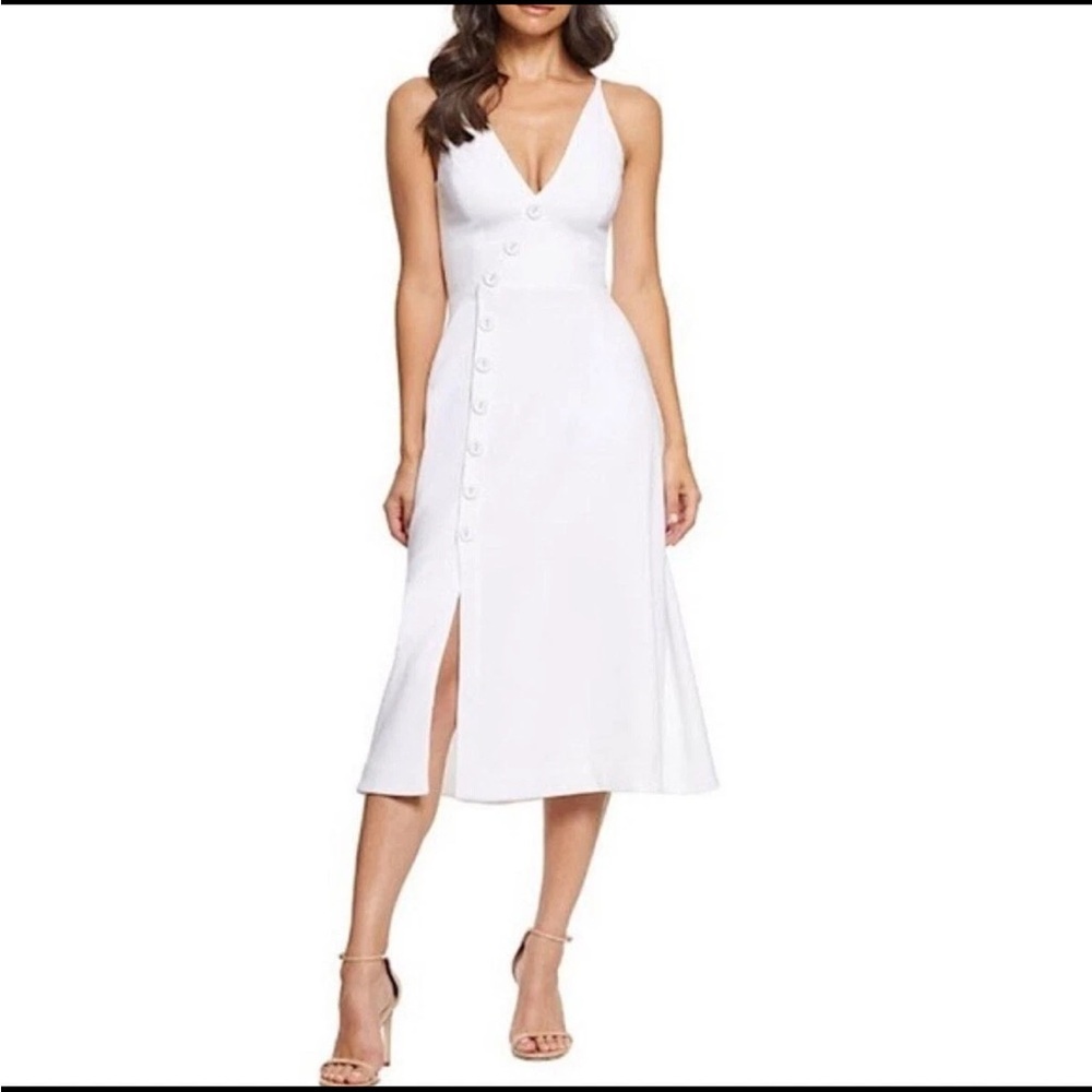 White Dress the Population Emily Fit and Flare Graduation Dress